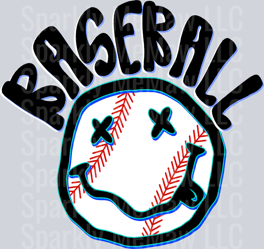 Baseball Neon Smiley UV DTF Decal