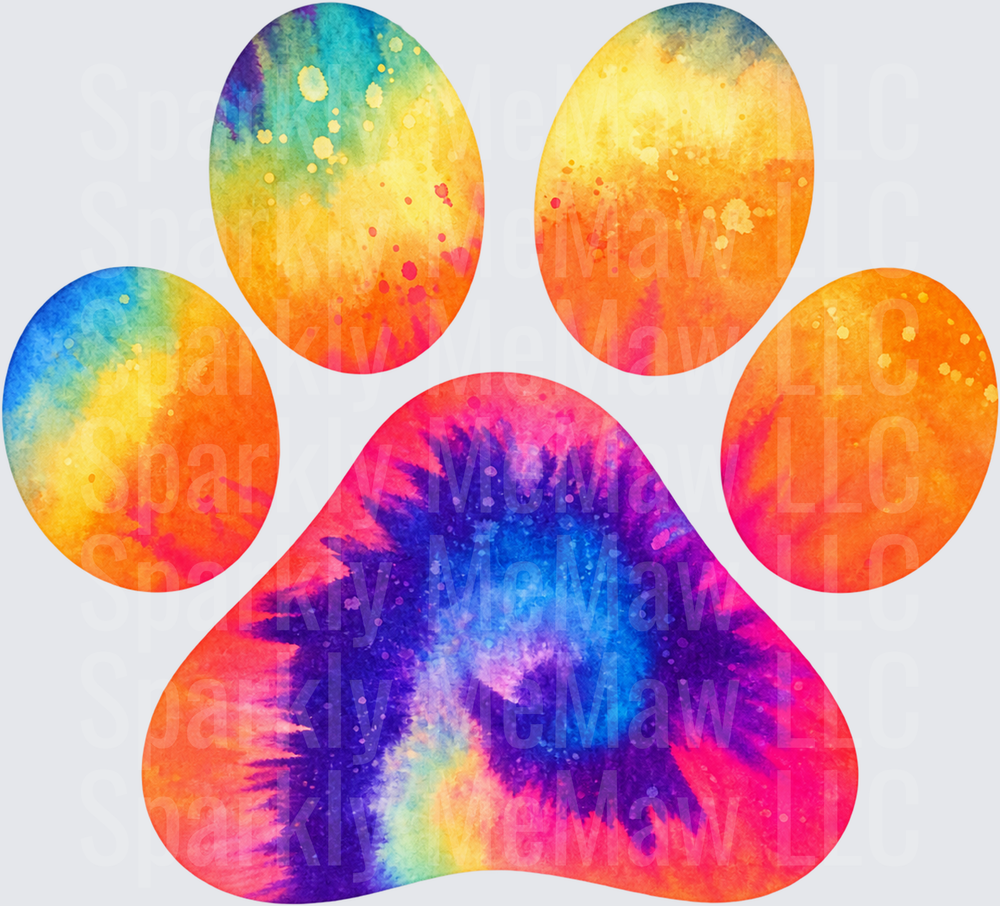 Tie Dye Paw Print UV DTF DECAL (HARD SMOOTH SURFACE)