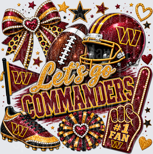 Let's Go Commanders Fan Glitter UV DTF Decal