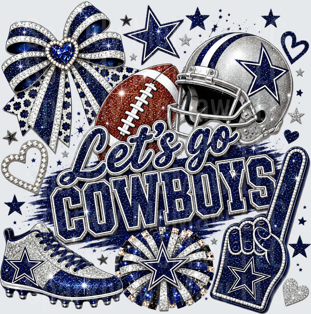 Let's Go Cowboys Glitter Collage UV DTF Decal
