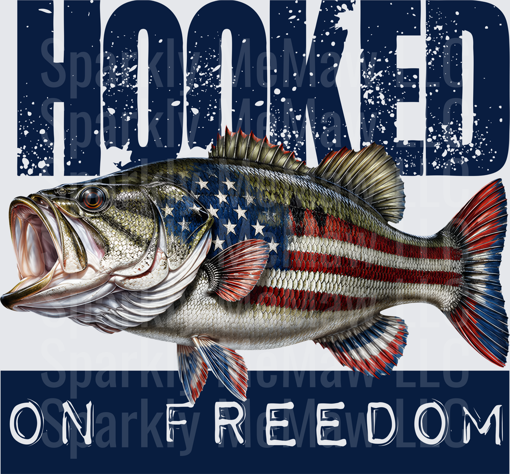 Patriotic Bass Fish American Flag Hooked on Freedom UV DTF Decal