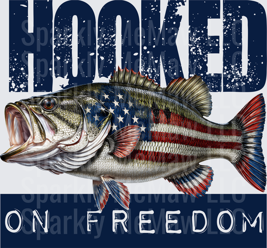 Patriotic Bass Fish American Flag Hooked on Freedom UV DTF Decal