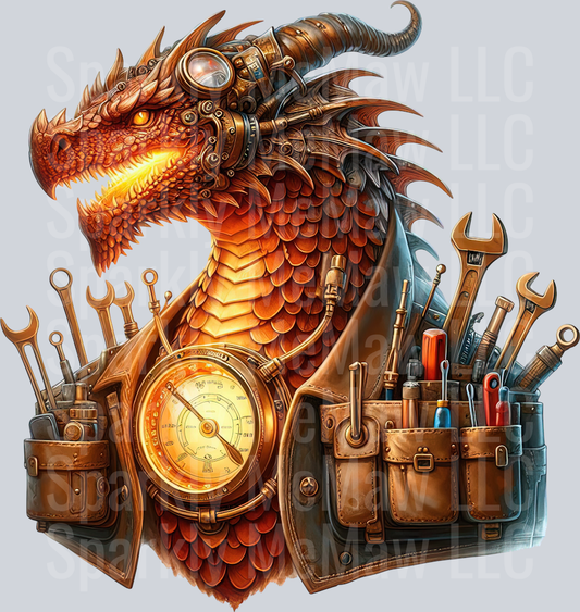 3 Steampunk Dragon UV DTF Clip Art Decal