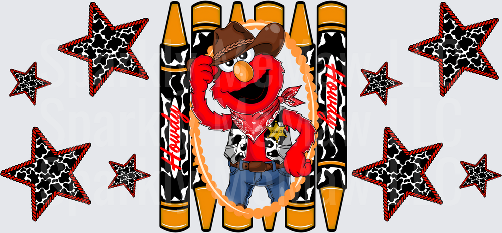 Cowboy Elmo Howdy Crayon UV DTF Wrap