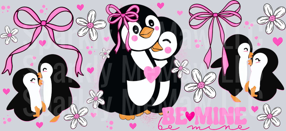 Be Mine Penguins 16 oz UV DTF Wrap
