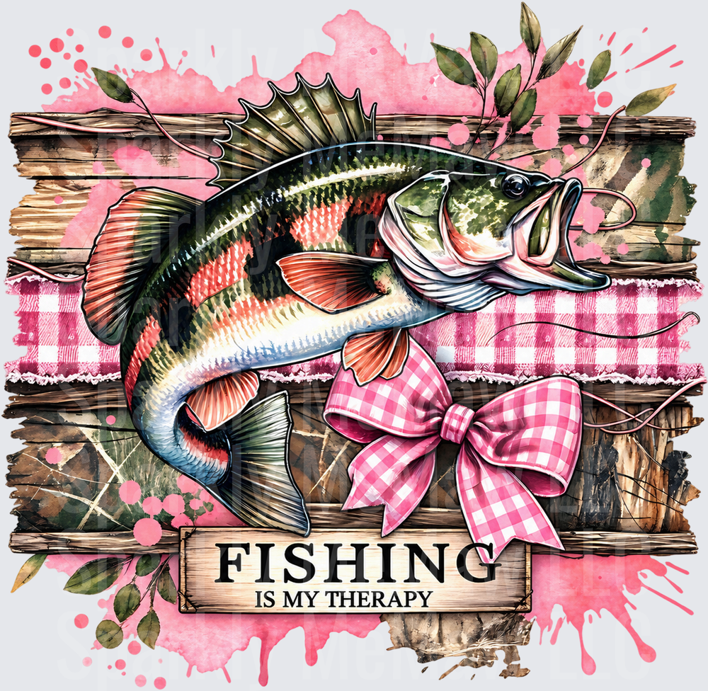 Fishing Is My Therapy Bass DTF Transfer for Fabrics