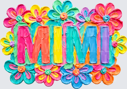 Colorful MIMI Text with Rainbow Flowers UV DTF Decal