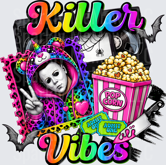 Killer Vibes Michael Myers Rainbow Leopard Unicorn Hoodie Peace Sign Horror Movie Night uv dtf decal