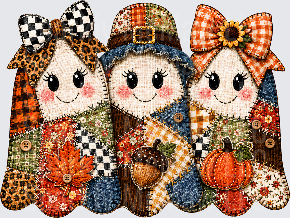 Autumn Patchwork Ghost Trio UV DTF Decal