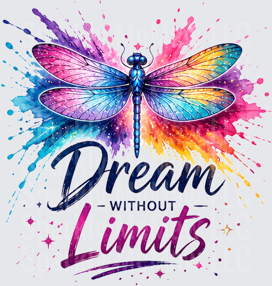 Watercolor Dragonfly Dream Without Limits Inspirational Quote UV DTF Decal