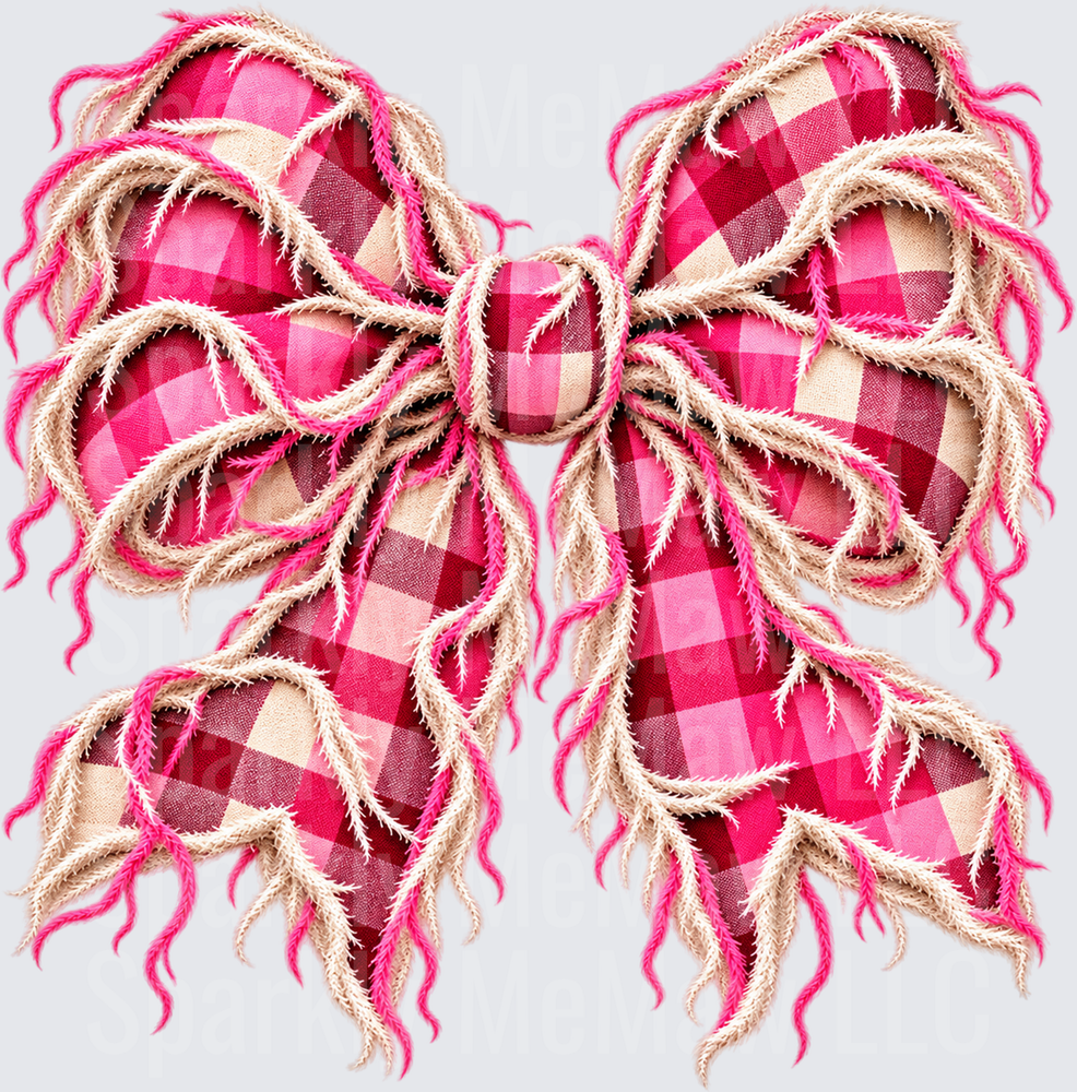 Pink Plaid Fringe Bow DTF Transfer for Fabrics