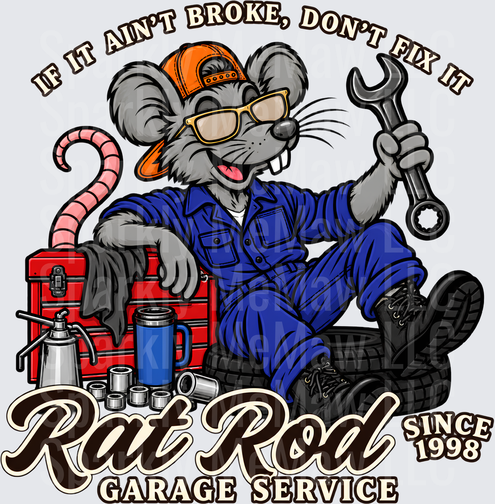 Cool Rat Mechanic Garage Design is a UV DTF Decal
