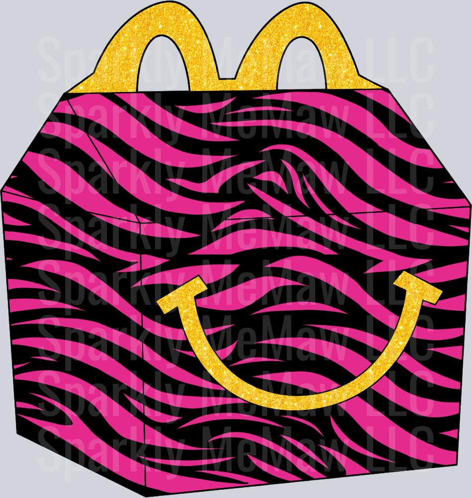 Pink Zebra Print Happy Meal Box with Golden Arches UV DTF Decal