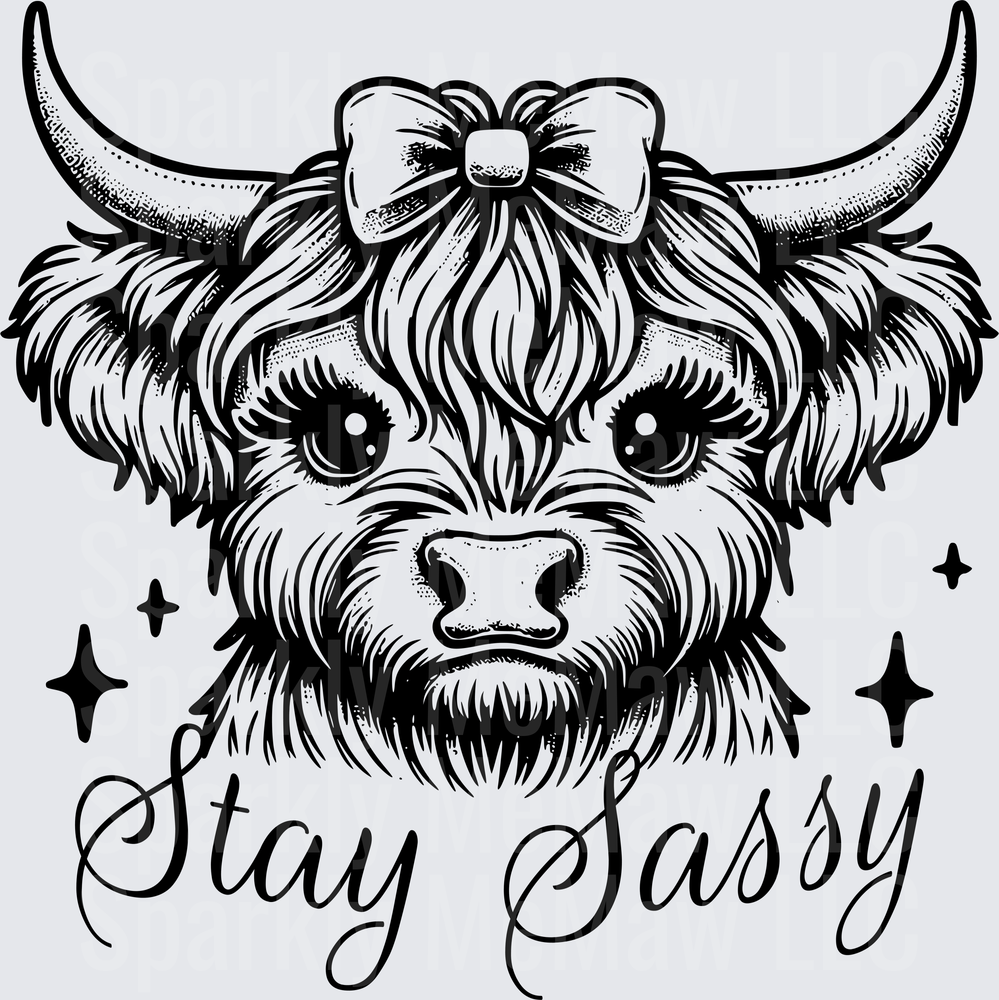 Stay Sassy Highland Cow with Bow and Horns UV DTF Decal