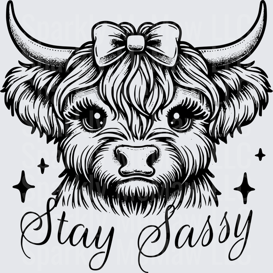 Stay Sassy Highland Cow with Bow and Horns UV DTF Decal