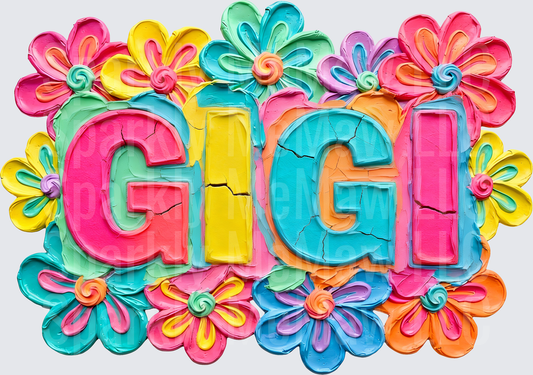 GIGI Name with Vibrant Rainbow Flowers UV DTF Decal