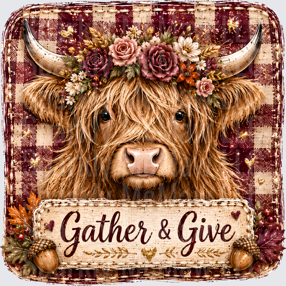 Gather & Give Highland Cow DTF Transfer for fabrics