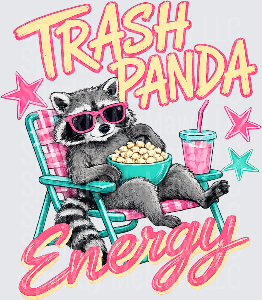 Trash Panda Energy Raccoon with Sunglasses Beach Chair Design UV DTF Decal