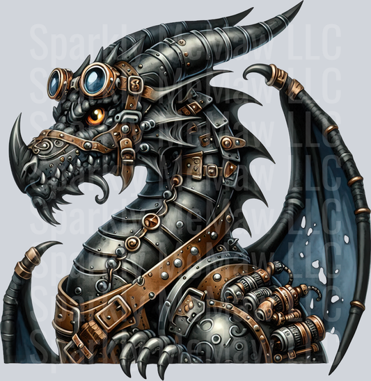 1 Steampunk Dragon UV DTF Clip Art Decal