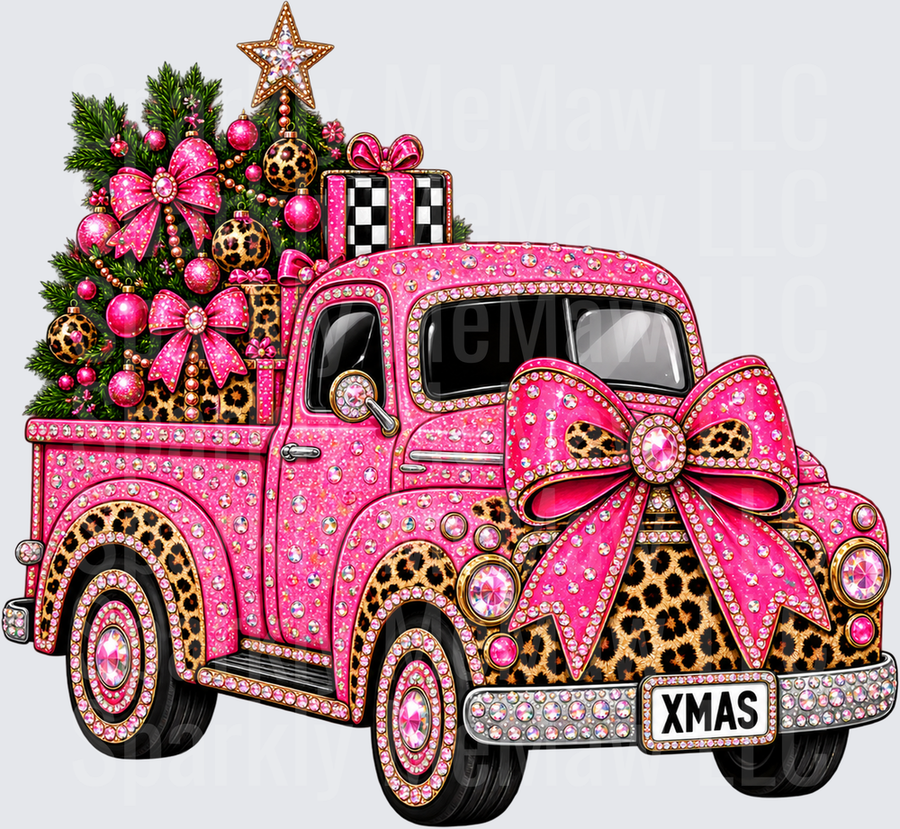 Pink Leopard Christmas Truck XMAS UV DTF Decal