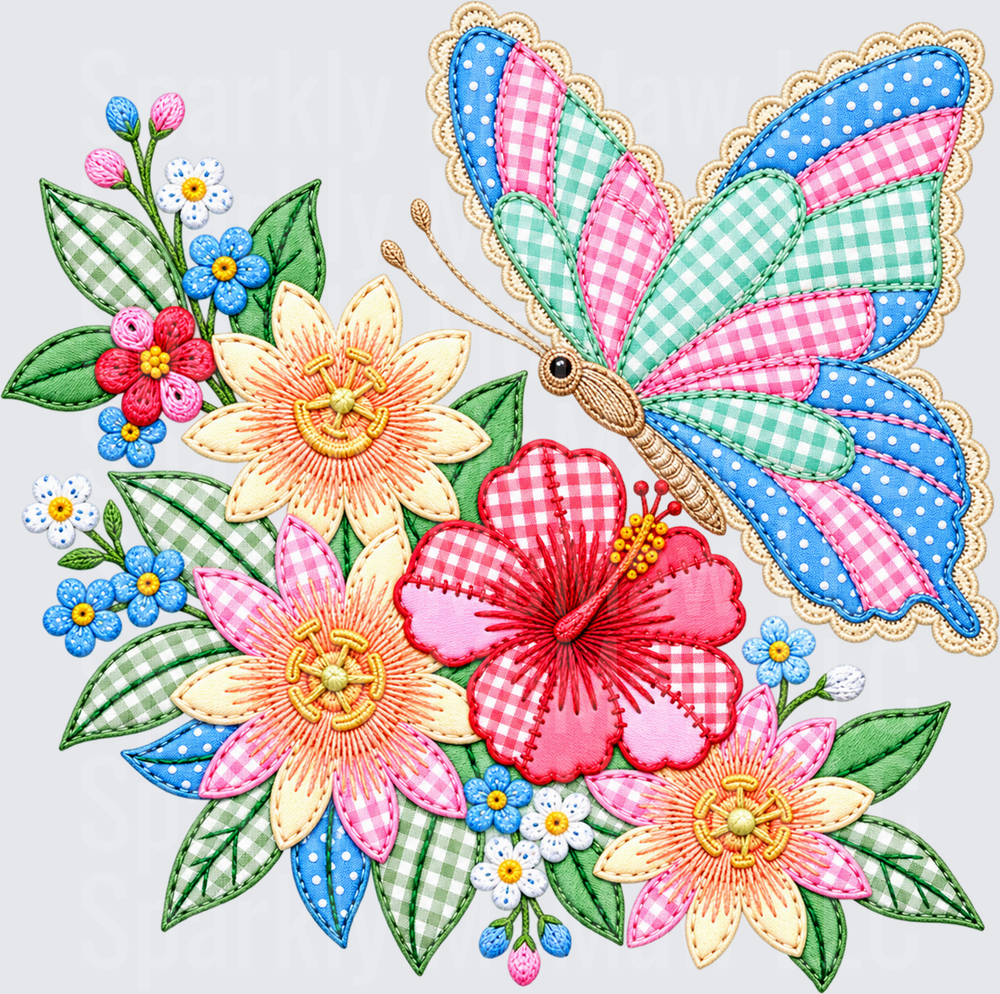 Patchwork Butterfly Floral Bouquet UV DTF Decal