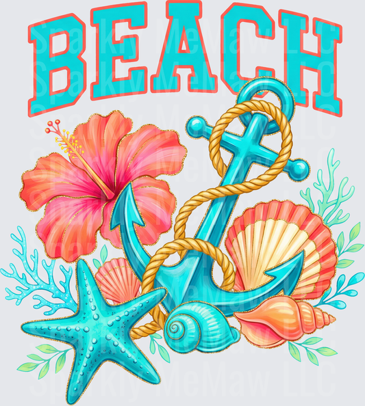 Beach Tropical Anchor Hibiscus Starfish Seashells Marine Design UV DTF Decal