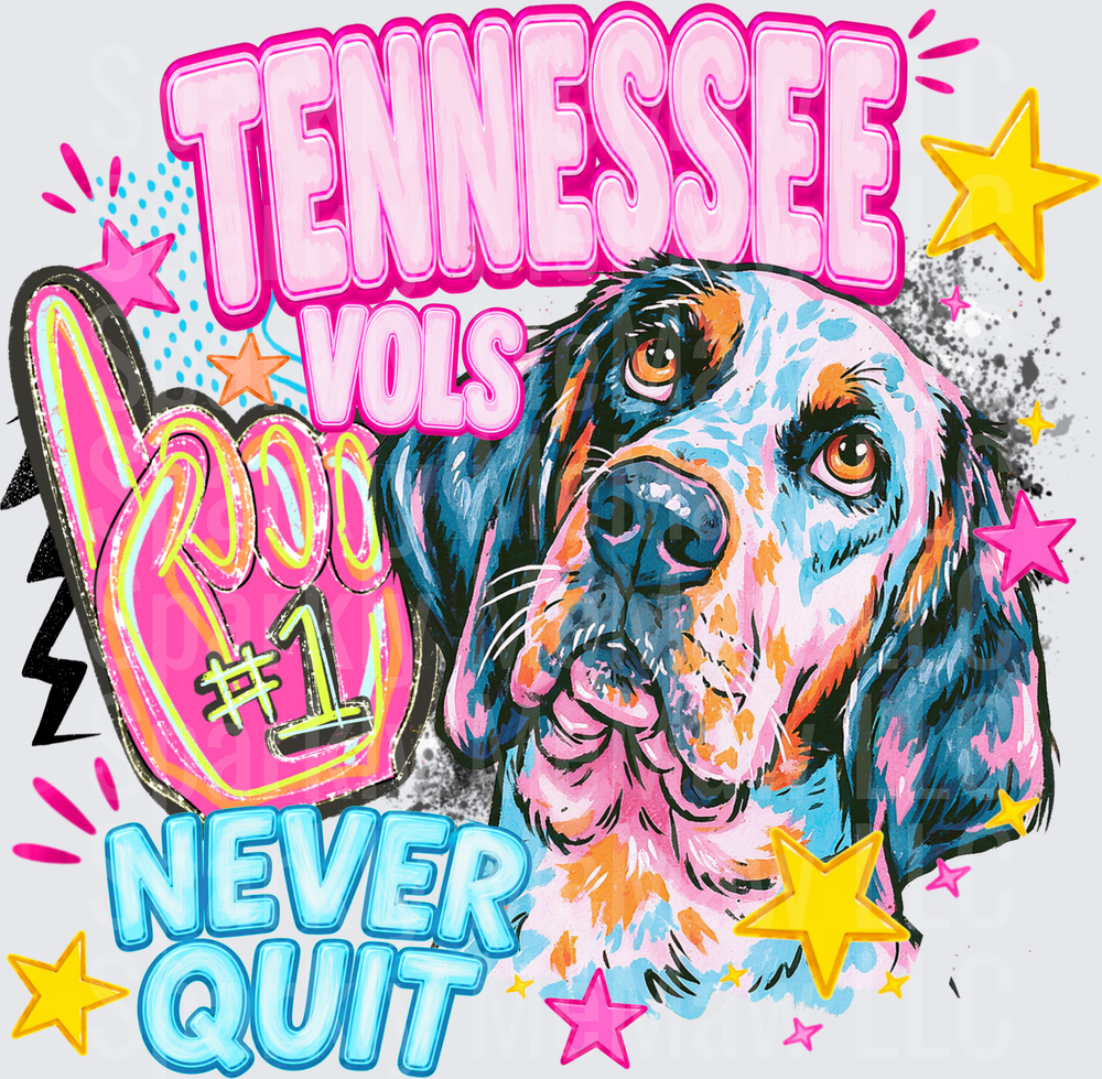 Tennessee Vols Dog Never Quit Colorful Pop Art DTF Transfer for Fabric