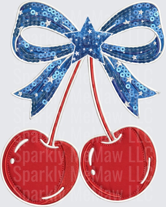 Patriotic Red Cherries with Blue Star Bow UV DTF Decal