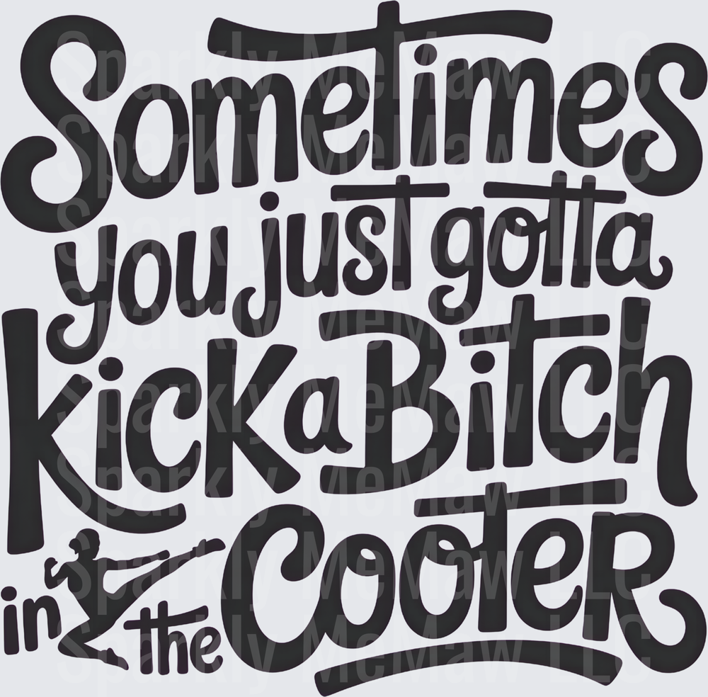 Sometimes You Just Gotta Kick A Bitch In The Cooter Bold Lettering with Karate Kick Silhouette DTF Transfer for fabrics