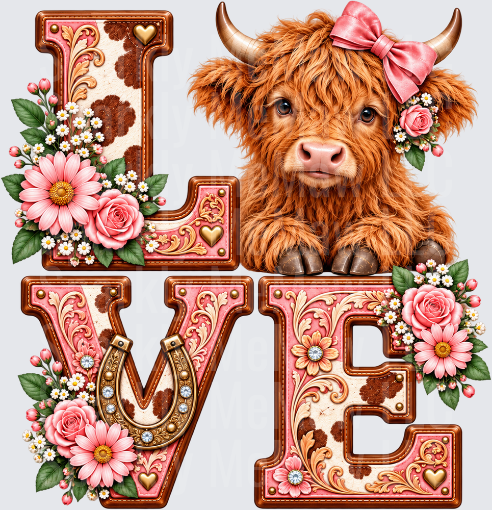 Cute Highland Cow Love UV DTF DECAL (HARD SMOOTH SURFACE)