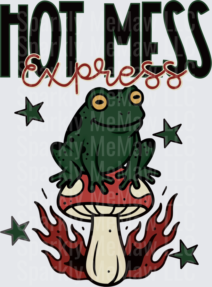 Hot Mess Express Frog on Flaming Mushroom UV DTF Decal