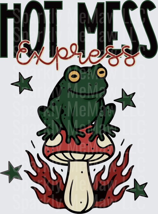 Hot Mess Express Frog on Flaming Mushroom UV DTF Decal