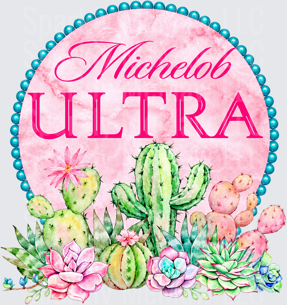 Michelob Ultra Cactus Floral UV DTF DECAL (HARD SMOOTH SURFACE)