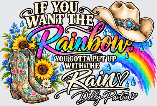 Dolly Parton Rainbow Rain Quote UV DTF Decal