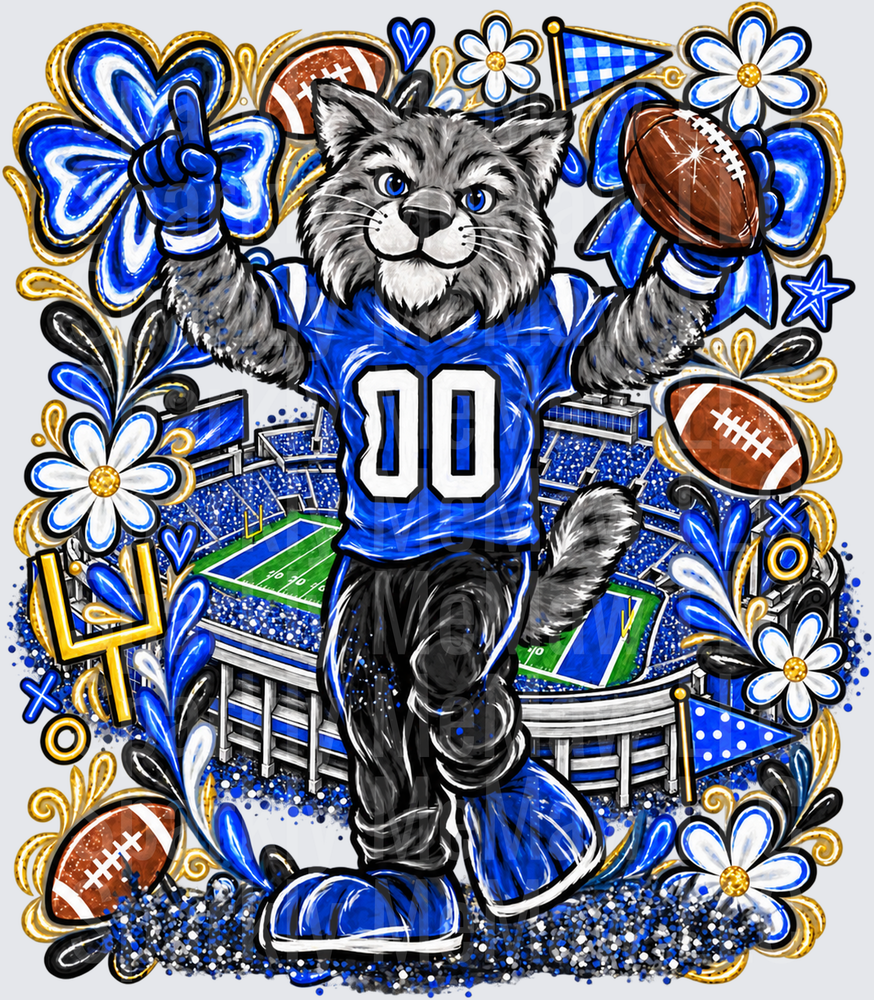 Wildcat Football Mascot Blue Jersey UV DTF Decal