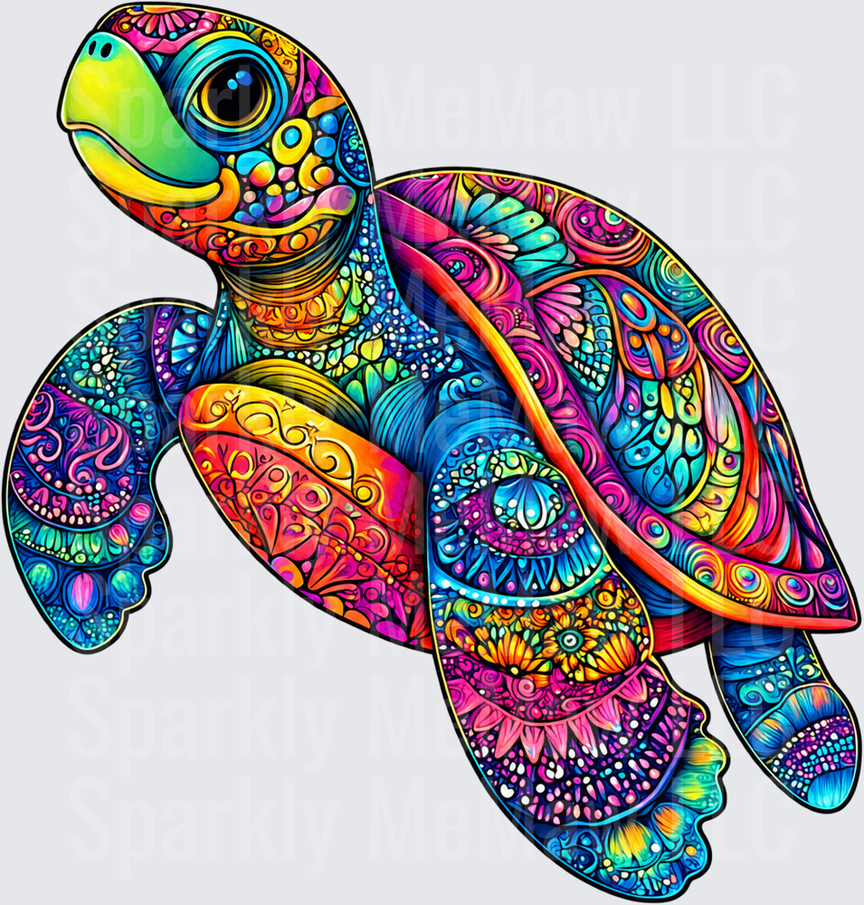 Colorful Mandala Sea Turtle UV DTF DECAL (HARD SMOOTH SURFACE ...