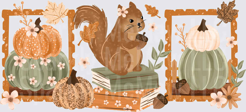 Autumn Squirrel Pumpkin Trio UV DTF Wrap