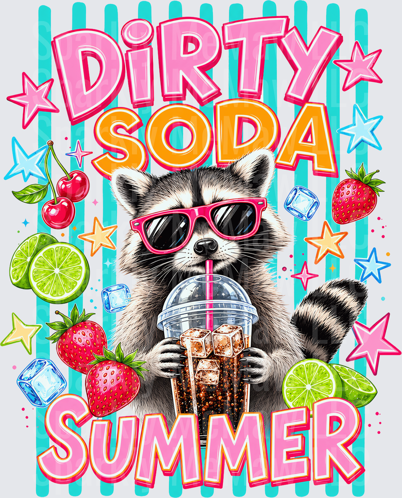 Cool Raccoon with Pink Sunglasses Drinking Soda Dirty Soda Summer UV DTF Decal