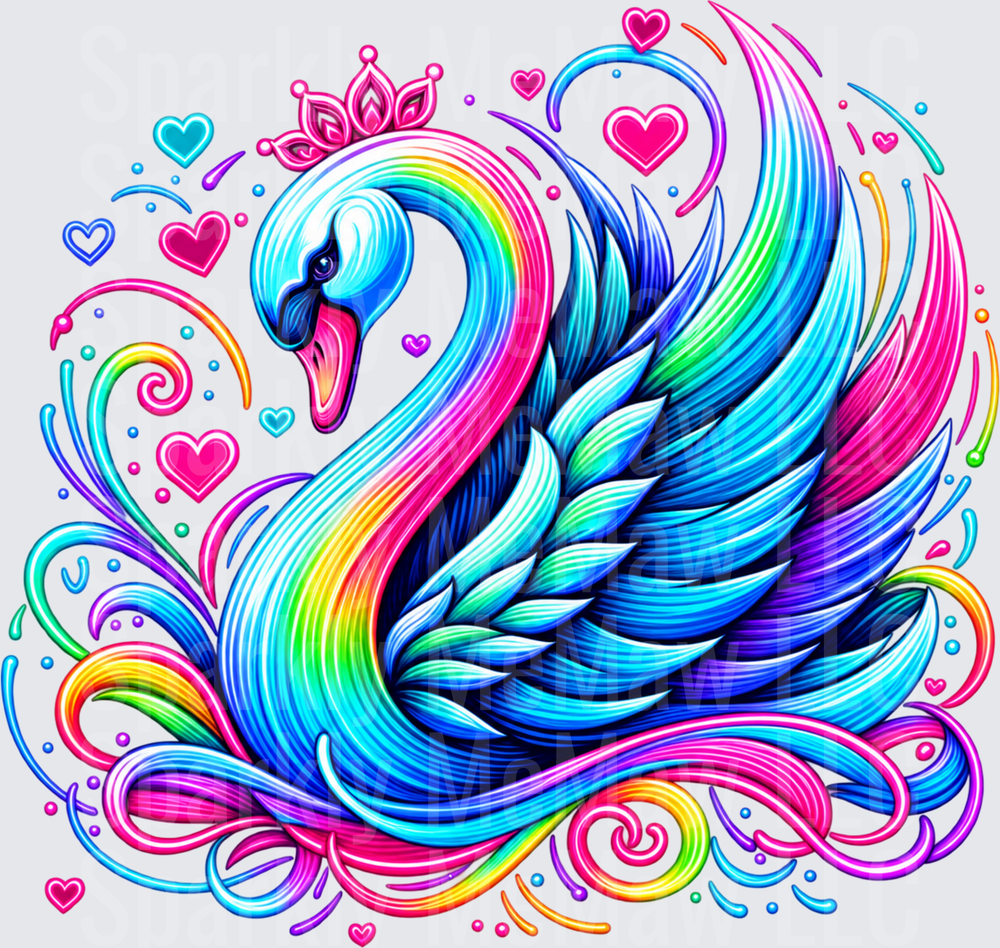 Rainbow Crown Swan DTF Transfer for Fabrics