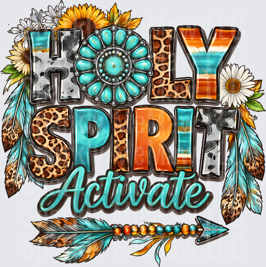 Holy Spirit Activate Boho Western Feathers Turquoise Concho Sunflowers Arrow UV DTF Decal