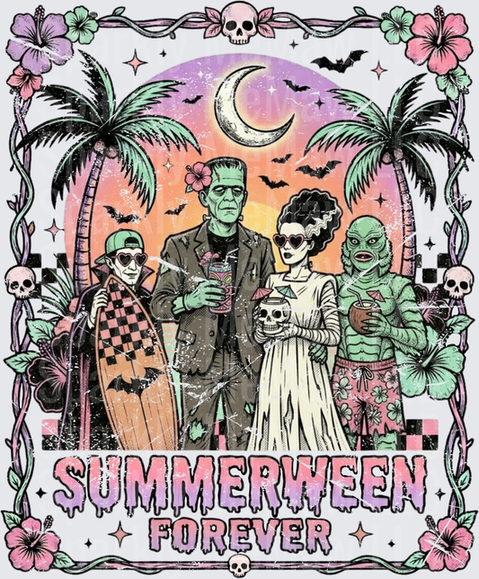Classic Horror Movie Monsters Tropical Summer Paradise UV DTF Decal