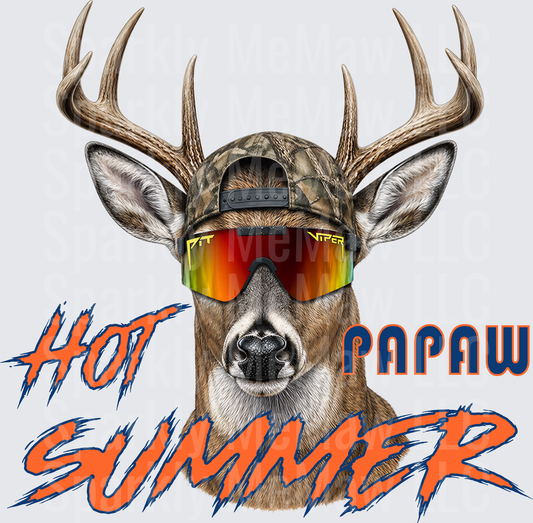 Cool Deer Wearing Sunglasses and Backwards Camo Hat Hot Papaw Summer - UV DTF Decal