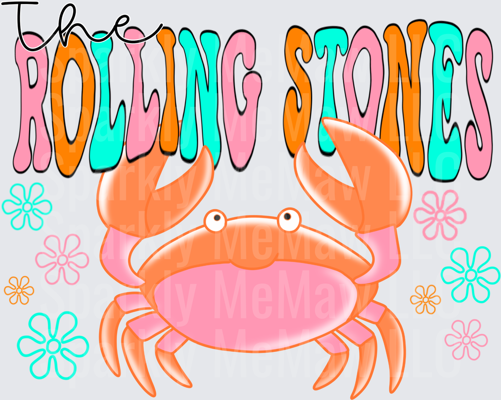 The Rolling Stones Crab with Colorful Flowers UV DTF Decal