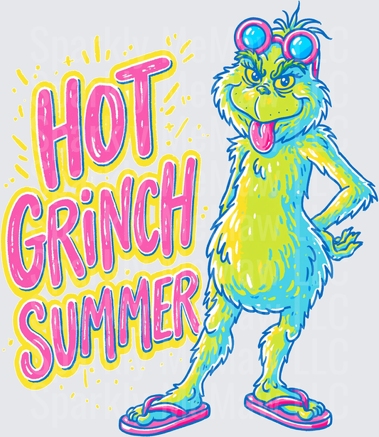 Hot Grinch Summer DTF Transfer - The Grinch in Sunglasses and Flip Flops Retro Style Design for Fabric
