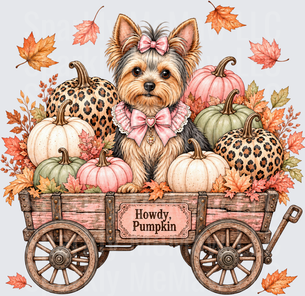Howdy Pumpkin Yorkie Wagon UV DTF Decal