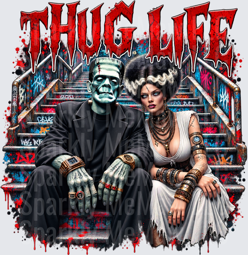 Frankenstein Couple Thug Life UV DTF Decal