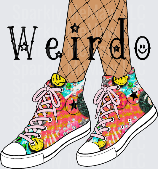 Weirdo Fishnet Legs Colorful High Top Sneakers with Alien Smiley Stars uv dtf decal