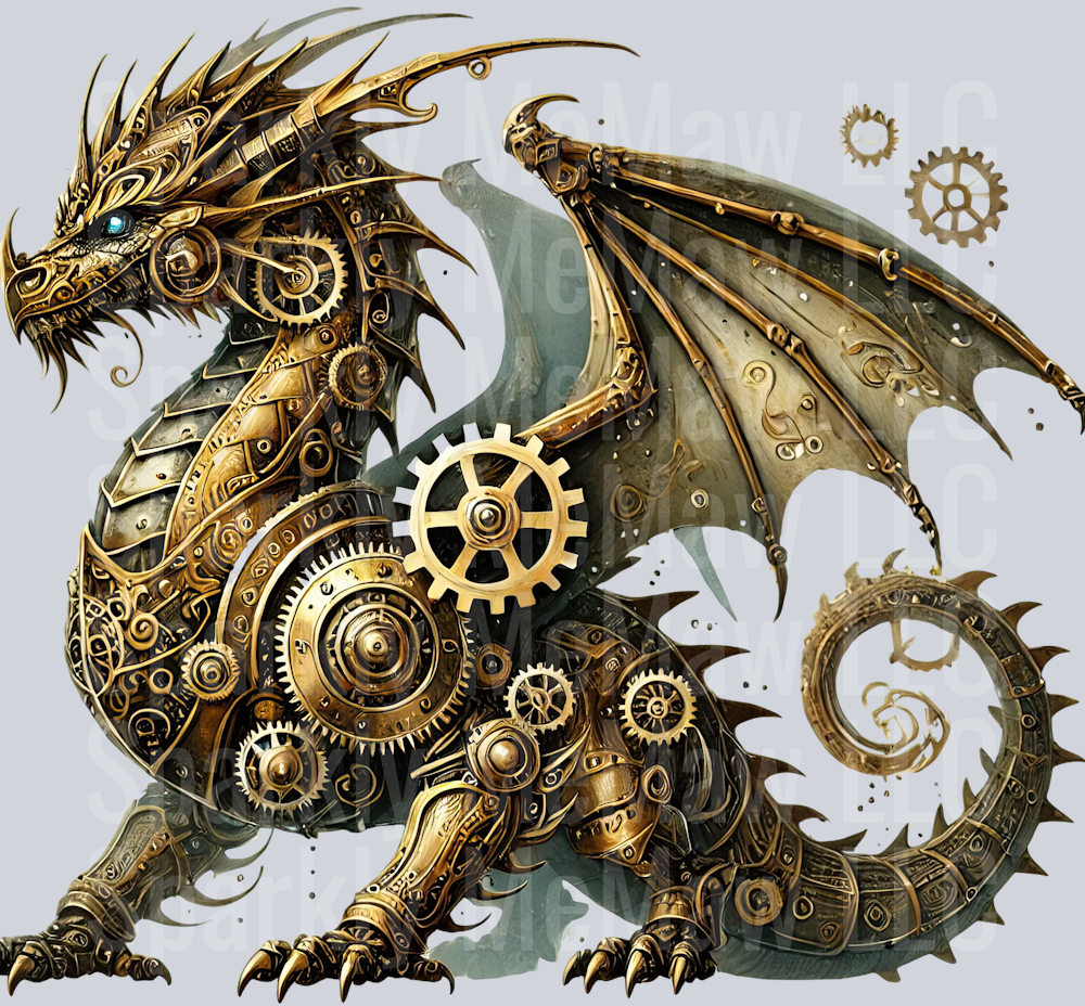 82 Steampunk Dragon UV DTF Clip Art Decal