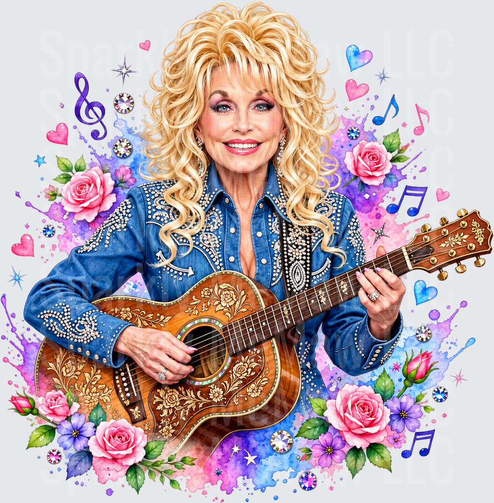 Dolly Parton Guitar Floral UV Decal Decal