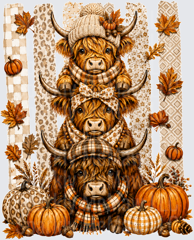 Stacked Highland Cows Fall Autumn UV DTF Decal